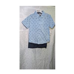 Free Planet Light Blue Patterned Kids Button Down Shirt With A Shorts